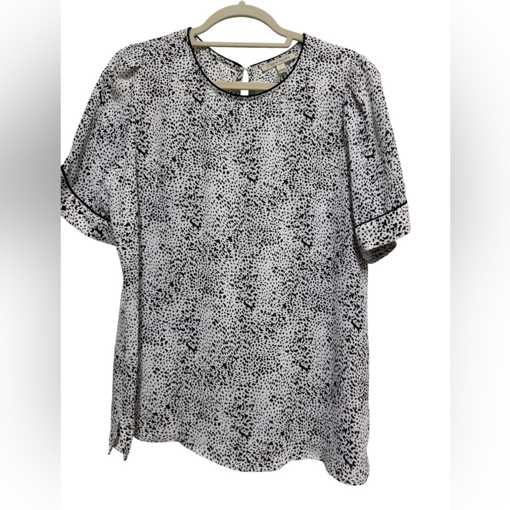 41 Hawthorn Black & White Speckled Short Sleeve Blouse Size L
